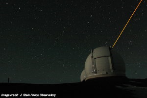 Astronomers at the Keck Observatory use a laser to produce sharp images